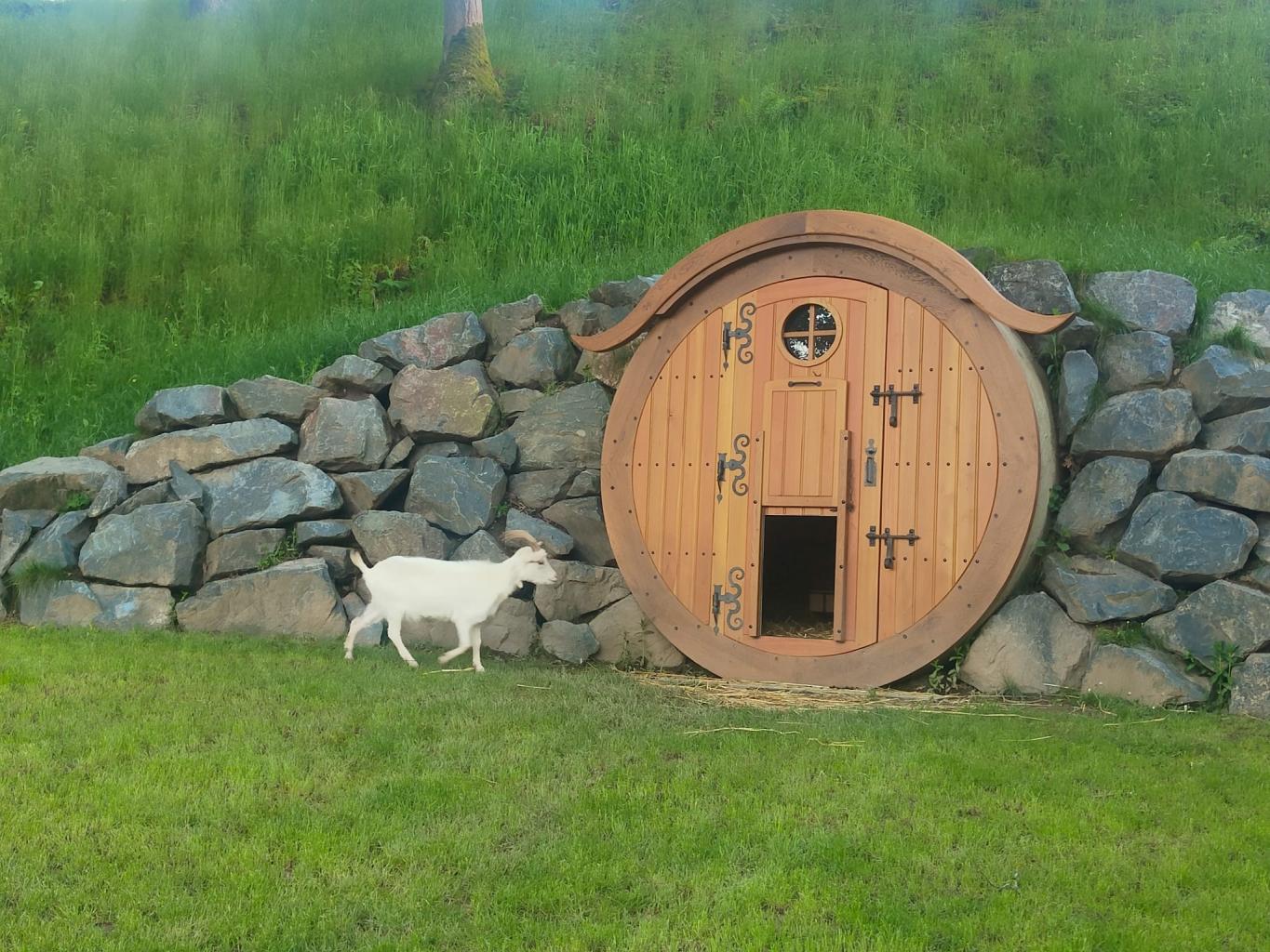 Chantier insolite maison type Hobbit pour des chèvres